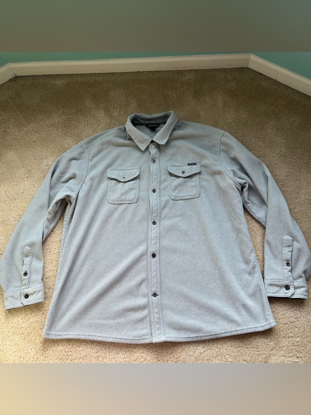 Eddie Bauer Men’s Light Gray Microfleece Button Up Shirt Jacket - XXL - VGUC